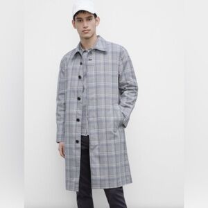 Club Monaco Men's Checkered Plaid Trench Coat Size Large